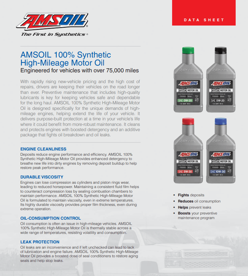 AMSOIL 100% Synthetic High-Mileage Motor Oil 